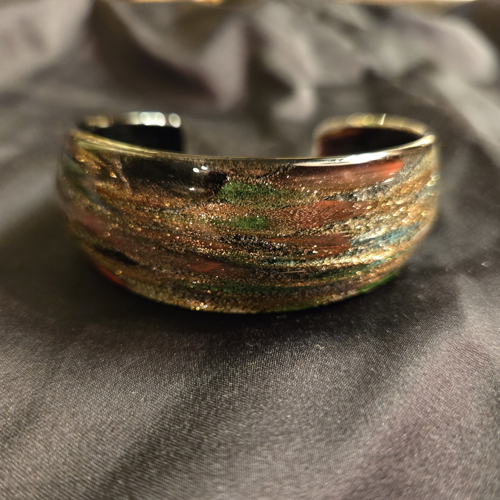 ❤️‍🔥3/15$ Art Glass Cuff Bracelet | Metallic Aventurine Swirl Bangle
